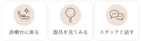 診療台に座る／器具を見てみる／スタッフと話す